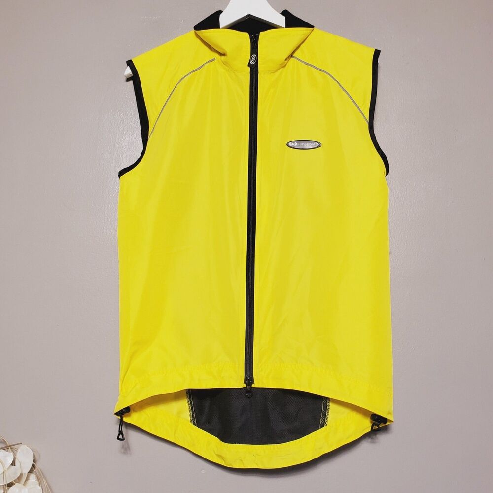 Louis Garneau Cycling Windbreaker Vest Mens Size XS Yellow Black Trim Mesh Back